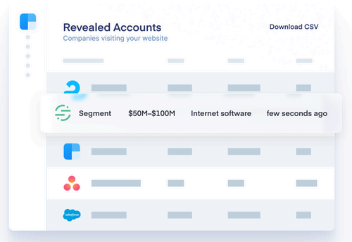 Screenshot of sample website visitors revealed through Clearbit.